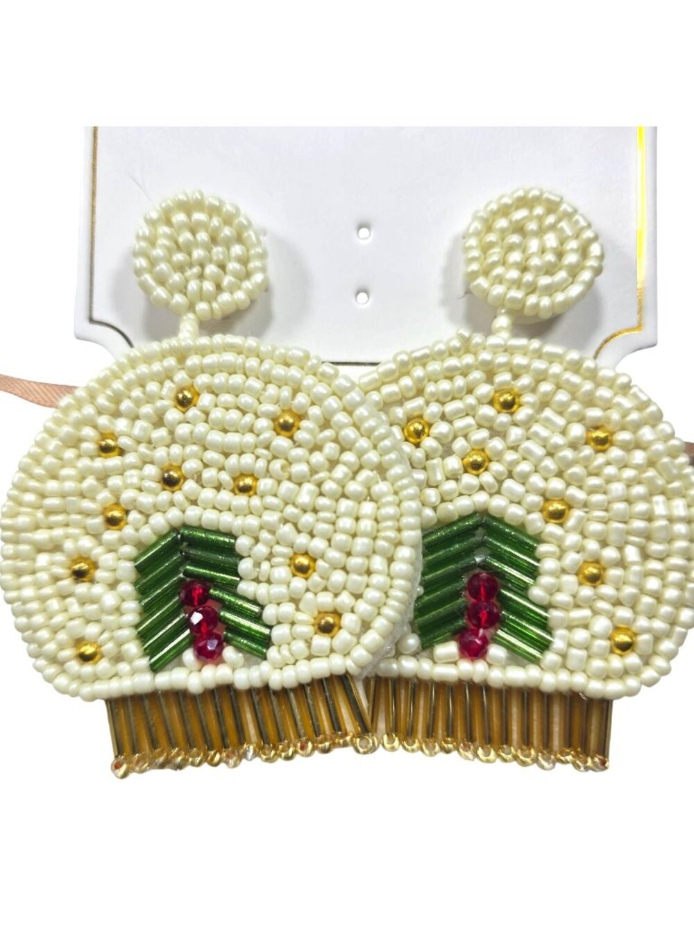 Beaded Snow Globe Earrings Gold Green Accents Simply Southern christmas jewelry